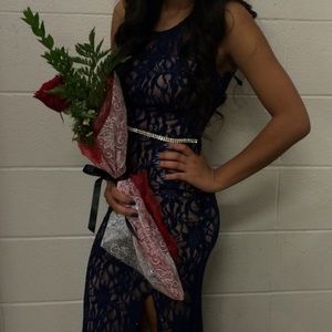 Navy Blue Lace Prom Dress